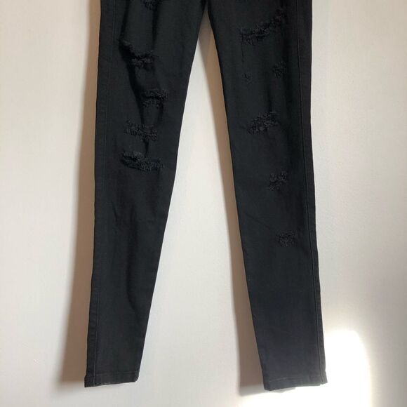 Fashion Nova Distressed High Waist Skinny Leg Jeggings Denim Jeans Black - Picture 6 of 12
